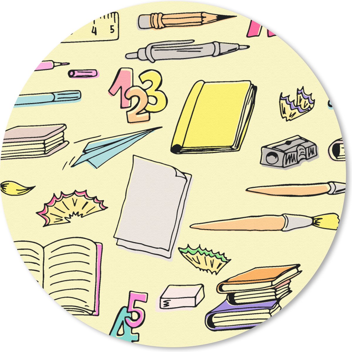 Muismat rond 50x50 cm - Mousepad School - Patronen - Potlood - Ronde muismatten