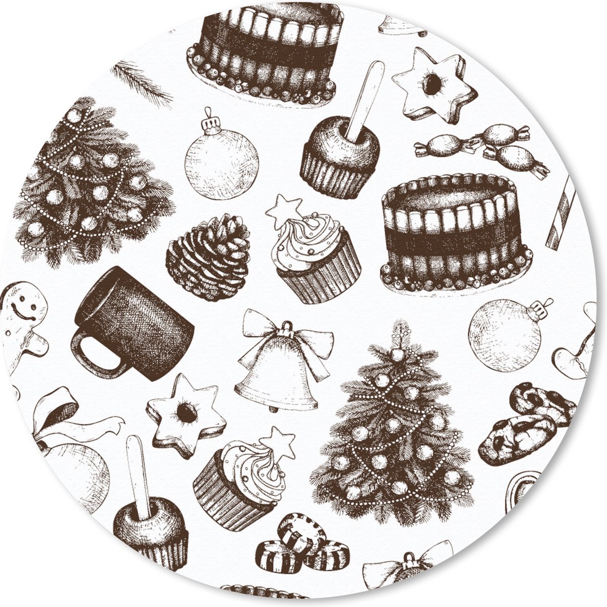 Muismat rond 50x50 cm - Mousepad Vintage - Kerst - Patronen - December - Ronde muismatten - Kerst - Cadeau - Kerstcadeau voor mannen en voor vrouwen