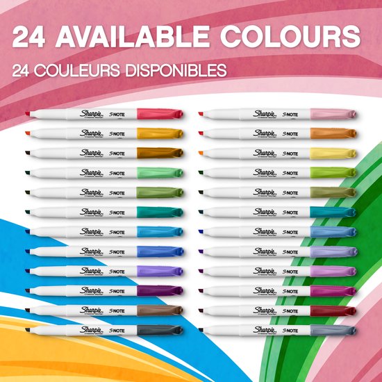 Sharpie S-Note creatieve kleurenmarkers | Markeerstift om mee te schrijven, tekenen en meer | Diverse pastelkleuren | Beitelpunt | 12 stuks - Sharpie
