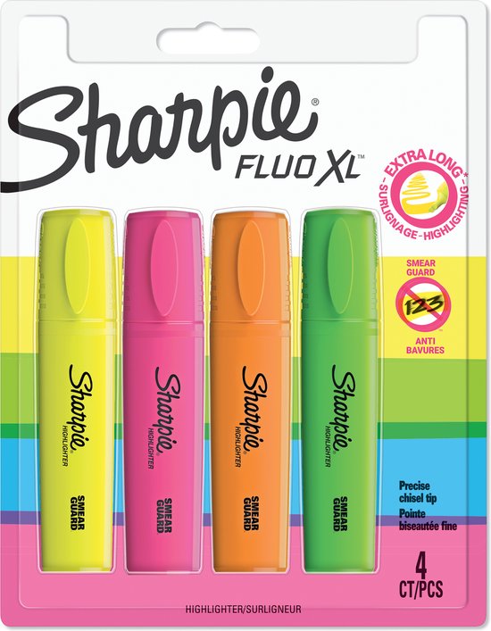 vrouw Nuttig Gecomprimeerd Sharpie Fluo XL-markeerstiften | Beitelpunt | Diverse fluorescerende kleuren  | 4 stuks | bol.com