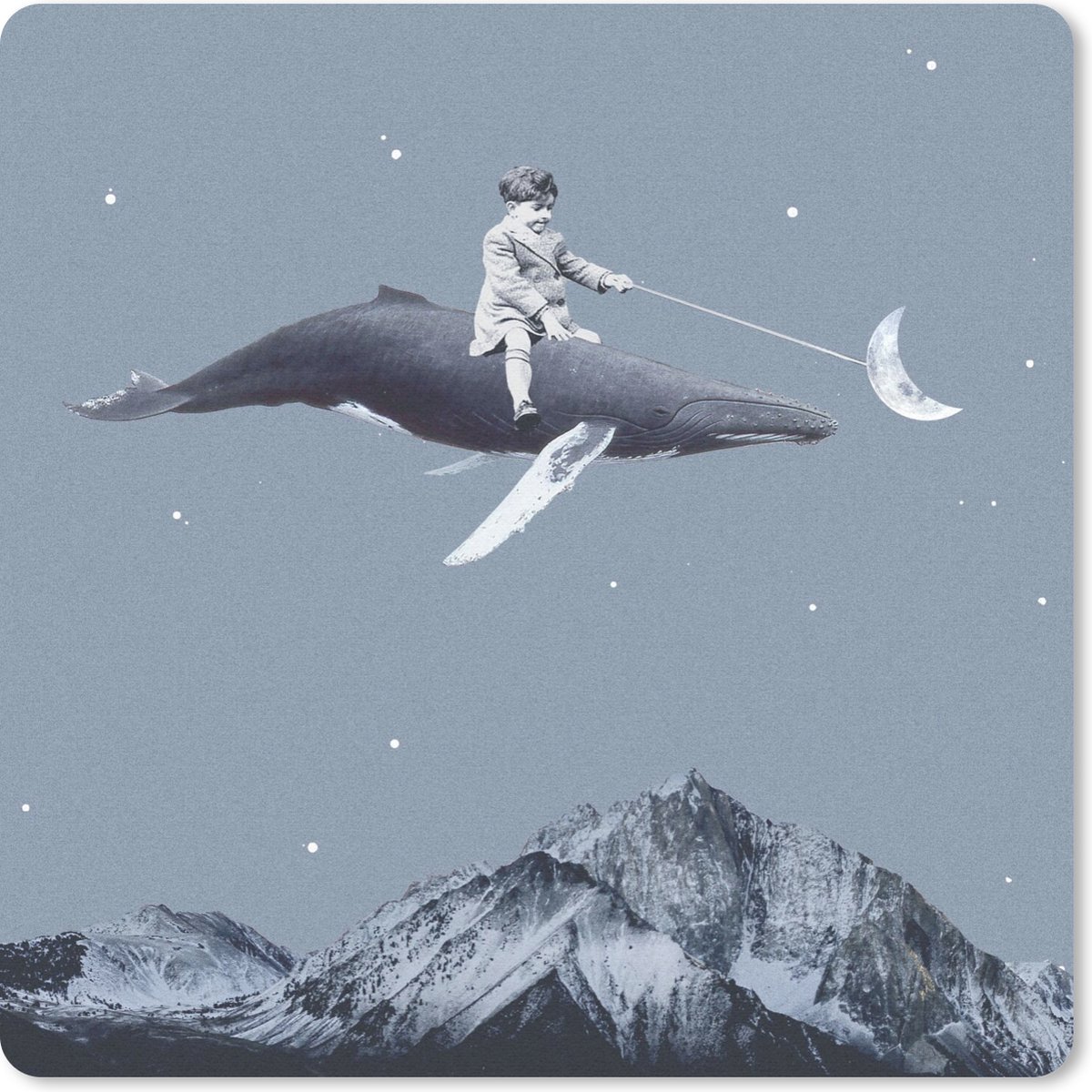 Muismat 30x30 cm - Mousepad Ruimte - Jongen - Maan - Walvis - Muismatten
