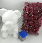 Rozen beer - Flower bear - Bloemen beer- Rose bear - 20 cm - bordeau rood