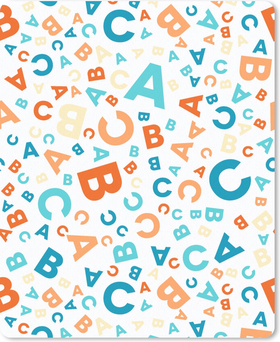 Muismat 19x23 cm - Mousepad Letters - Abc - Oranje - Blauw - Patronen - Muismatten