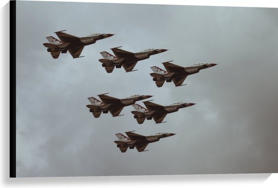 WallClassics - Toile - Groupe d'avions de chasse - 90x60 cm Photo sur Toile Peinture (Décoration murale sur Toile)