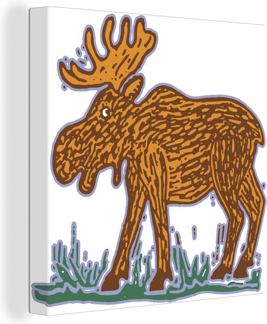 Canvas Schilderij Een illustratie van een eland in het water met en witte achtergrond - 90x90 cm - Wanddecoratie