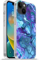 Geschikt voorApple Iphone 14 Plus - Soft case hoesje - Kunst - Golf - Blauw - Psychedelisch - Siliconen Telefoonhoesje