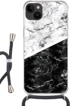 Geschikt voorApple Iphone 14 Plus - Crossbody Case - Marmer print - Chic - Collage - Siliconen - Crossbody - Backcover met Koord - Telefoonhoesje met koord - Hoesje met touw