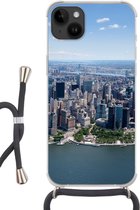Geschikt voorApple Iphone 14 Plus - Crossbody Case - New York - USA - Skyline - Siliconen - Crossbody - Backcover met Koord - Telefoonhoesje met koord - Hoesje met touw