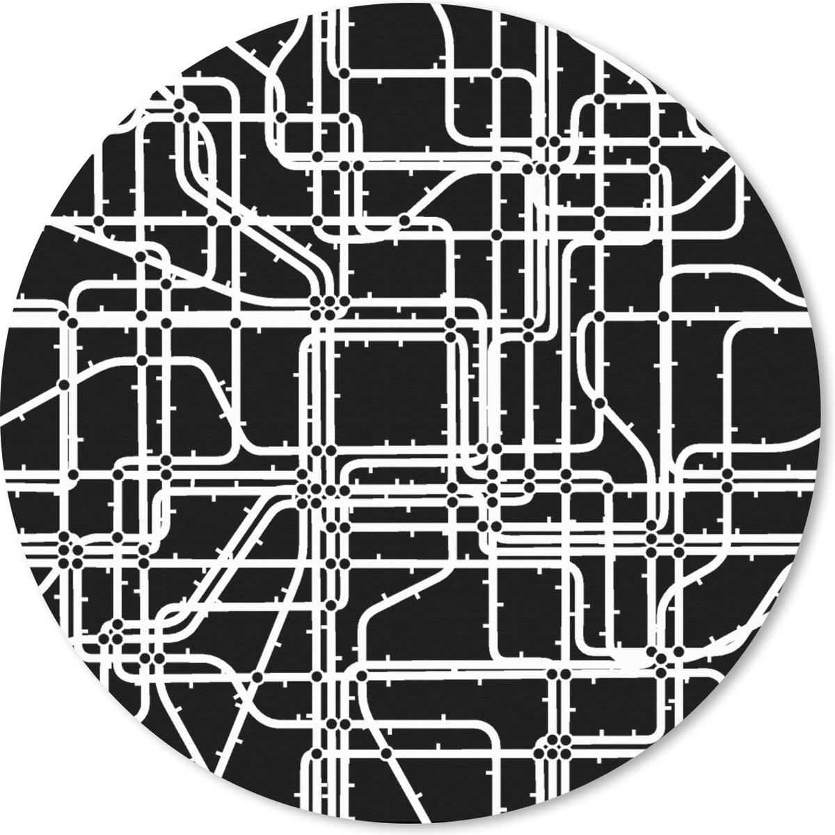 Muismat rond 20x20 cm - Mousepad Netwerk - Patronen - Zwart Wit - Computer - Ronde muismatten