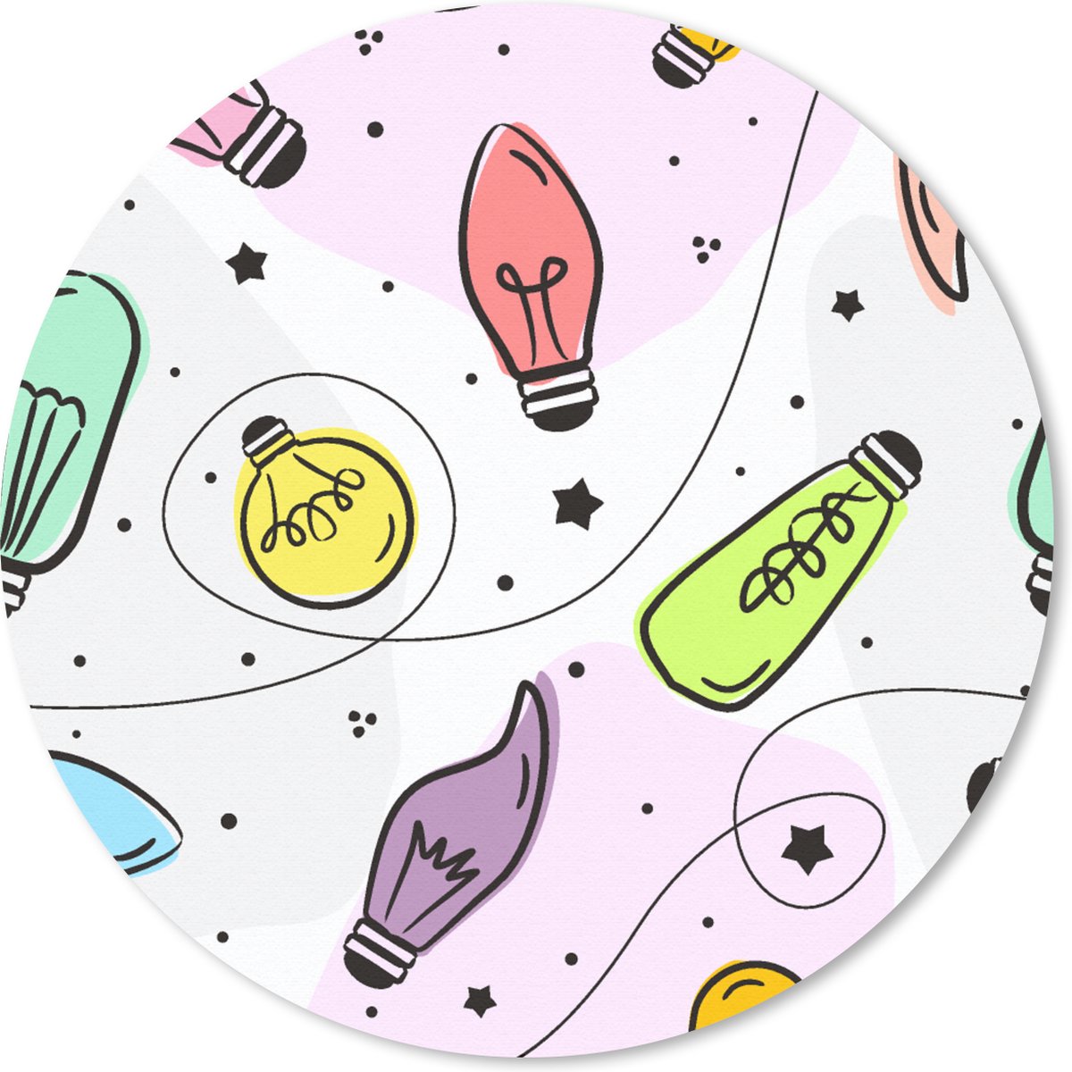 Muismat rond 40x40 cm - Mousepad Pastel - Regenboog - Lamp - Patronen - Ronde muismatten