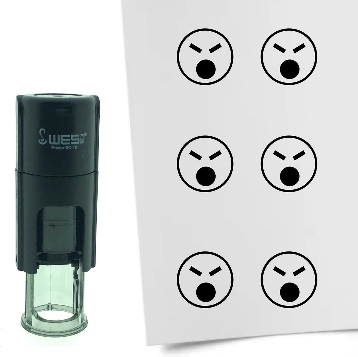 CombiCraft Stempel Smiley Boos 10mm rond - zwarte inkt