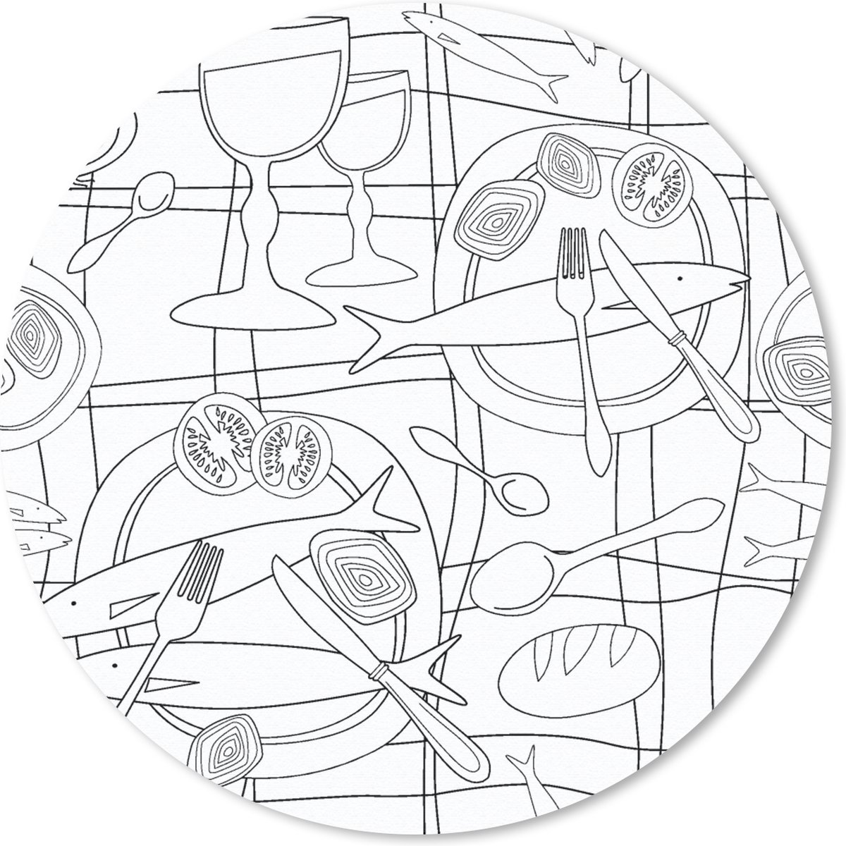 Muismat rond 30x30 cm - Mousepad Vis - Patronen - Zwart Wit - Ronde muismatten