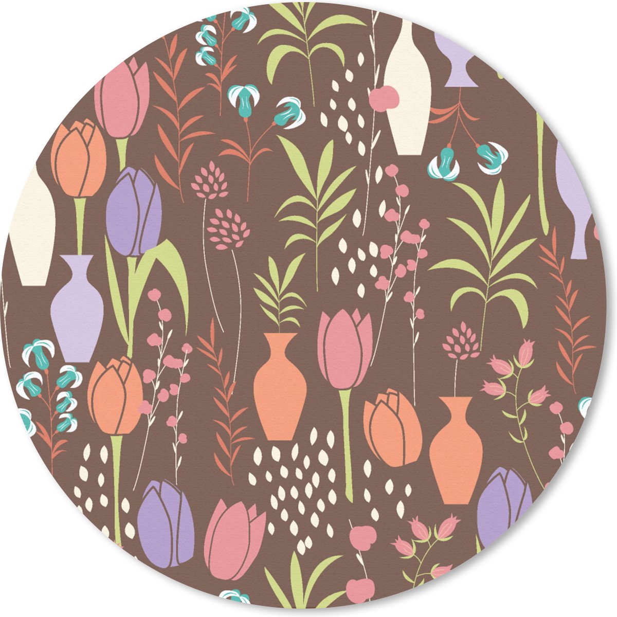 Muismat rond 20x20 cm - Mousepad Bloemen - Vaas - Patronen - Ronde muismatten