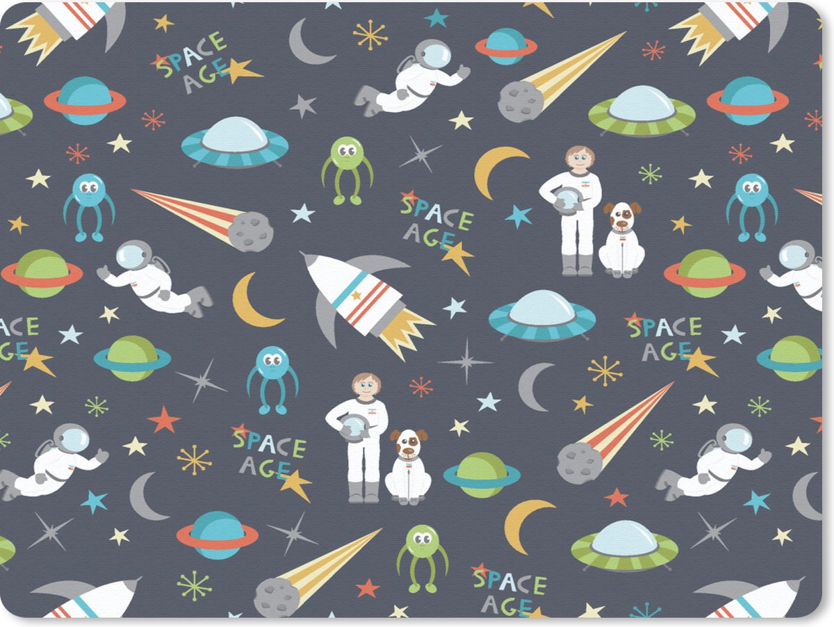 Muismat 23x19 cm - Mousepad Astronaut - Ufo - Regenboog - Patronen - Muismatten