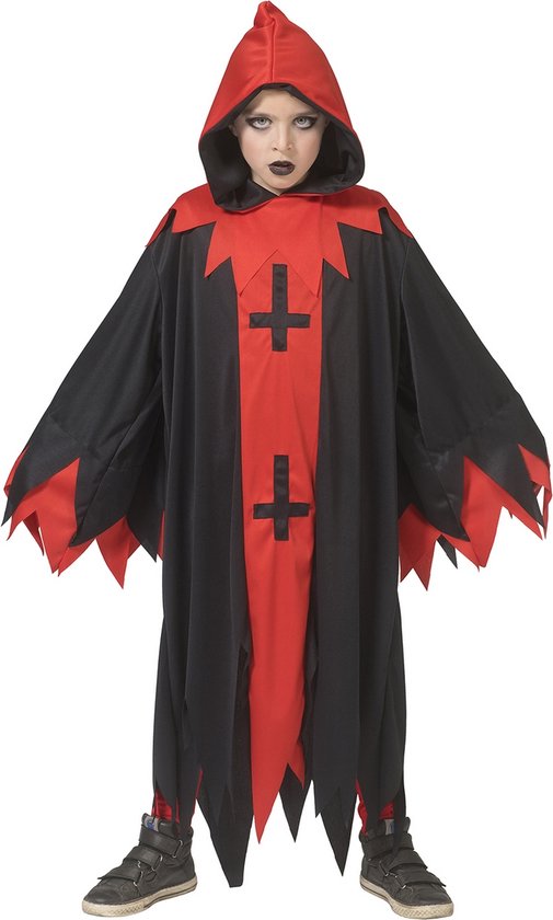 Funny Fashion - Duivel Kostuum - Duistere Voodoo Demon Kind Kostuum - Rood, Zwart - Maat 116 - Halloween - Verkleedkleding