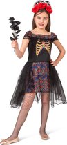 Funny Fashion - Spaans & Mexicaans Kostuum - Day Of The Dead Duistere Zwarte Bruid - Meisje - Zwart - Maat 152 - Halloween - Verkleedkleding