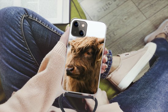 Coque avec cordon iPhone 13 Mini - Highlander écossais - Animaux - Cornes - Siliconen - Bandoulière - Coque arrière avec cordon - Coque pour téléphone avec cordon - Coque avec corde