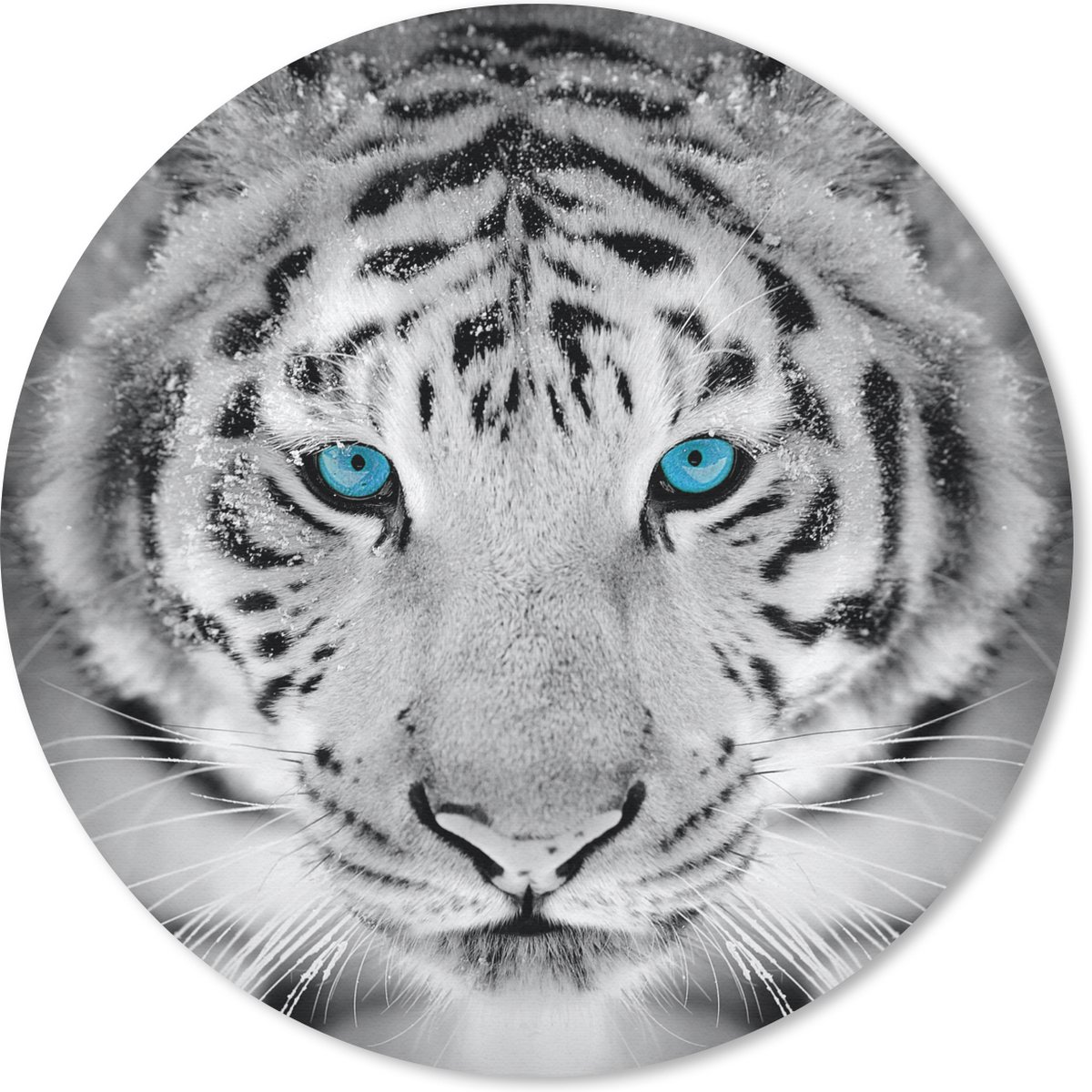 Muismat rond 40x40 cm - Mousepad Dieren - Tijger - Ogen - Blauw - Zwart wit - Ronde muismatten