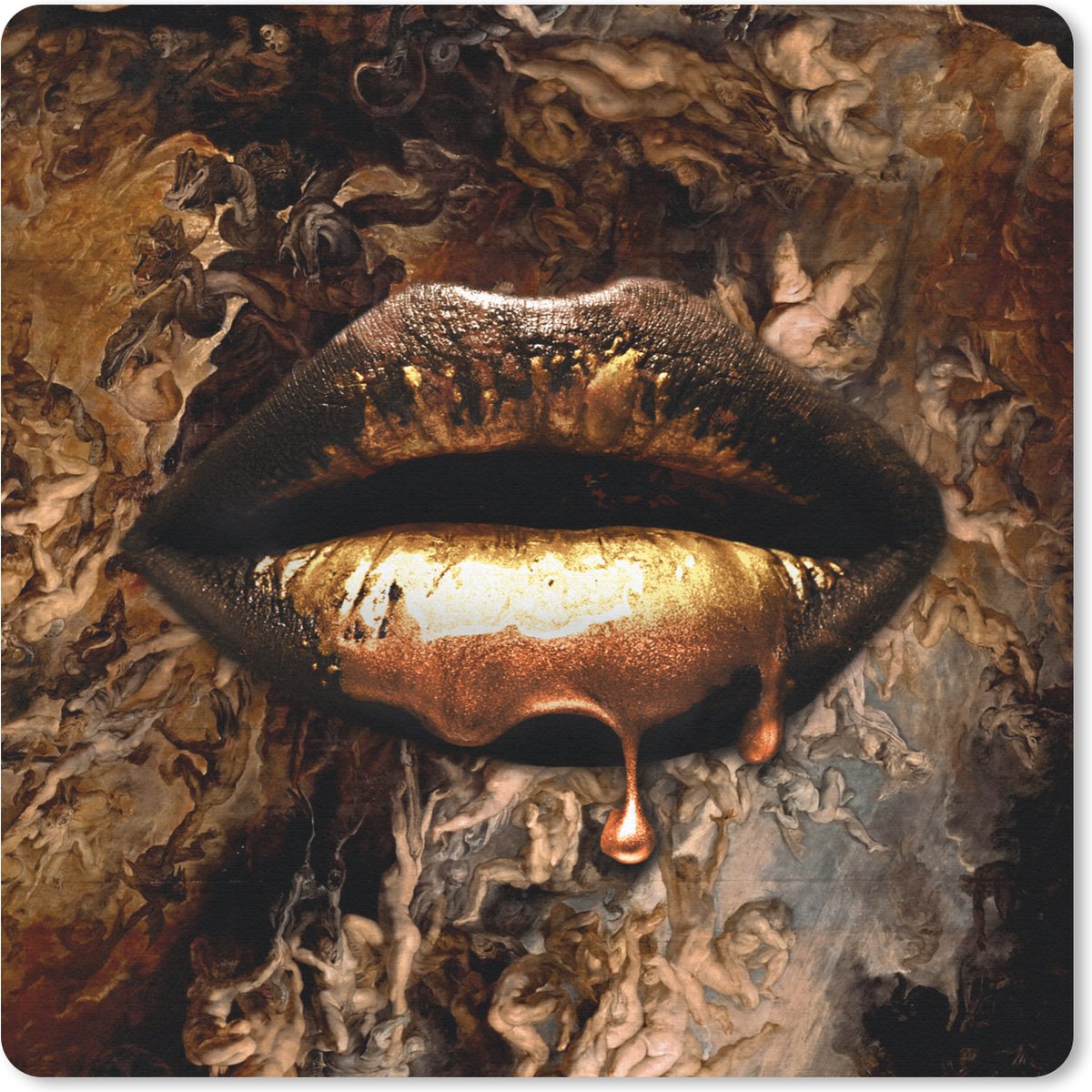 Muismat 20x20 cm - Mousepad Goud - Lippen - Luxe - Muismatten