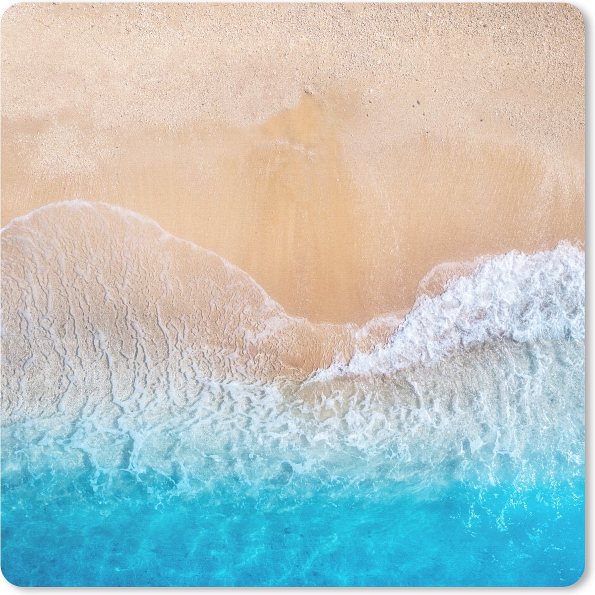 Muismat 20x20 cm - Mousepad Strand - Zee - Zand - Zomer - Blauw - Golven - Muismatten