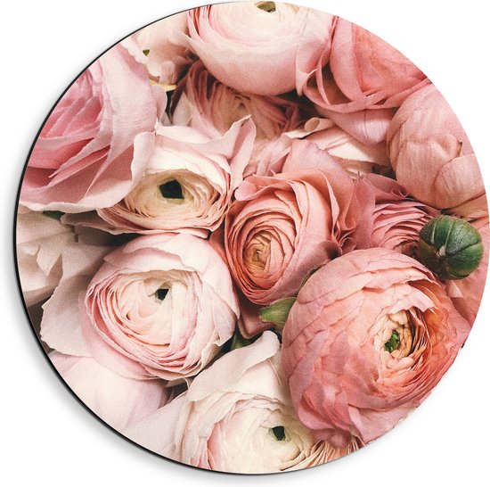 WallClassics - Cercle mural Dibond - Bouquet de roses rose clair - Photo 40x40 cm sur cercle mural en aluminium (avec système d'accrochage)