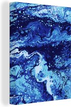 Canvas Schilderij Marmer - Blauw - Waterverf - 90x120 cm - Wanddecoratie