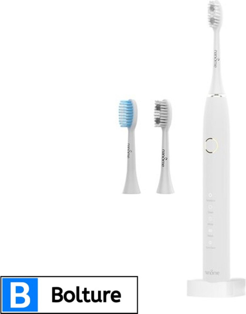 Bolture Electric Toothbrush - Elektrische Tandenborstel - 5 Standen - Inclusief 2 Opzetborstels - Sonisch - Waterdicht - Wit