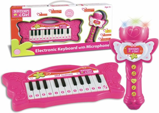 Teclado Electrónico Bontempi Con Micrófono Y Luces Intermitentes, 24 Teclas, 4 Pads Y 4 Ritmos, Multicolor, Ideal Para Niños De 3 Meses A 2 Años