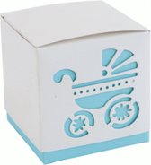 Set van 25 geboortesuiker doosjes blauw/wit , kinderwagen