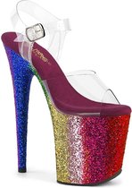 Pleaser - FLAMINGO-808RBG Sandaal met enkelband, Paaldans schoenen - US 7 - 37 Shoes - Regenboog/Transparant