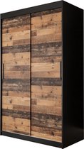 InspireMe - Kledingkast met 2 schuifdeuren, Modern-stijl, Een kledingkast met planken (BxHxD): 120x200x62 - ALTER T 120 Zwart Mat + Oude Stijl Hout