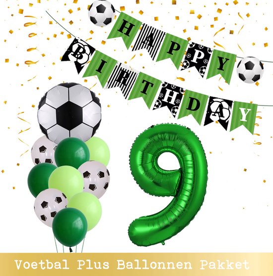 Cijfer Ballon 9 Jaar - Voetbal Ballonnen - Snoes - Pluspakket - set van 12 Sport Voetbalfan Voetbal Jongen/Meisje - Sportieve - Voetbal Vrouwen Mannen - Kinderfeestje - Verjaardag - Helium Ballon nummer 9