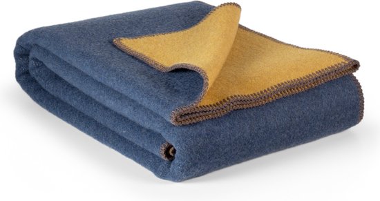 MoST - Aegean - 2-persoons omkeerbare bed deken - Merino wol - 200 x 220 cm - blauw-geel