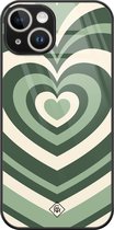 Casimoda® hoesje - Geschikt voor iPhone 14 - Hart Swirl Groen - Luxe Hard Case Zwart - Backcover telefoonhoesje - Groen