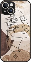 Casimoda® hoesje - Geschikt voor iPhone 14 - Abstract Gezicht Bruin - Luxe Hard Case Zwart - Backcover telefoonhoesje - Bruin/beige