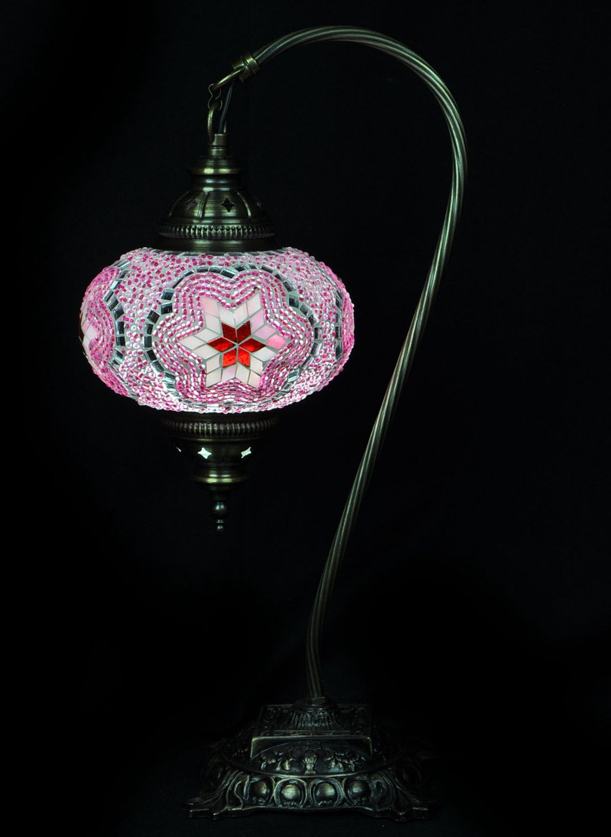 Turkse Lamp - Tafellamp - Boogmodel - Mozaïek Lamp - Marokkaanse Lamp - Oosters Lamp - ZENIQUE - Authentiek - Handgemaakt - Roze
