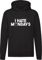 I hate Mondays | Hoodie | maandag | wekker | moe | uitgeput | afzien | energie | school | werk | saai | Unisex | Trui | Sweater | Capuchon | Zwart