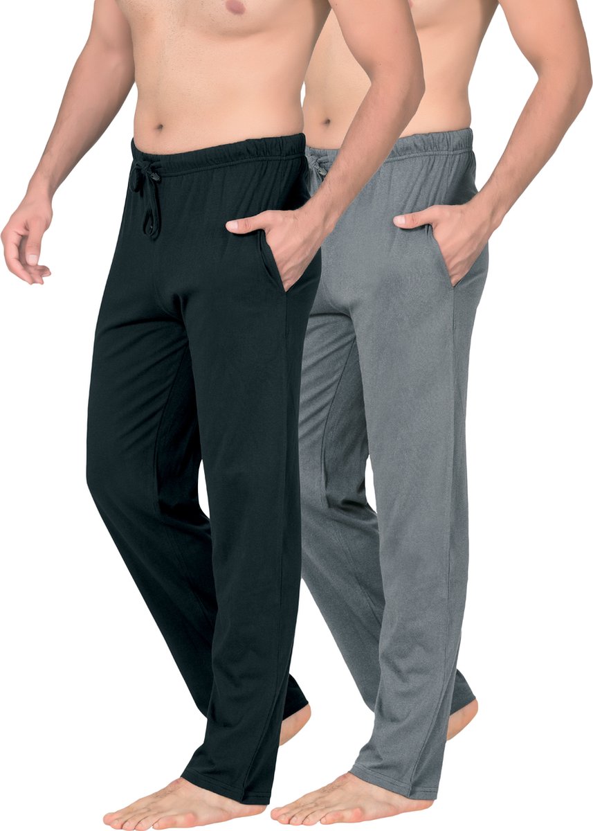 Pyjama Heren - Broek - 2 Pack - Zwart / Grijs - M - Pyama Heren Volwassenen - Pyjamabroek Heren - Pyamabroek Heren