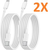 Lot de 2 - Câble Lightning de 1 mètre vers câble de charge USB-C Male Convient pour : Apple iPhone iPod Airpods & iPad - Wit