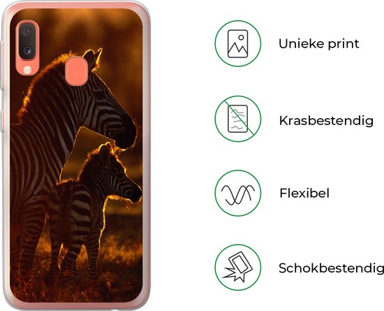 Coque Samsung Galaxy A20e - Zebra - Soleil - Poulain - Coque de téléphone en Siliconen