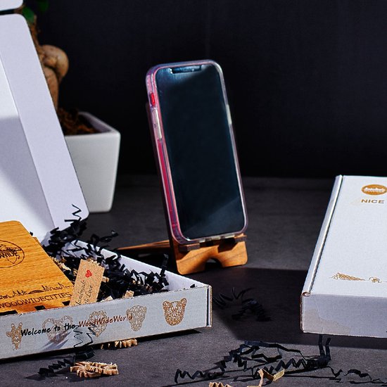 Skyline Telefoonhouder Venlo Eikenhout - Smartphone Tablet Houder 7x15 cm - iPad / iPhone / Smartphone tafel standaard desktop - Thuis werken - Cadeau - WoodWideCities