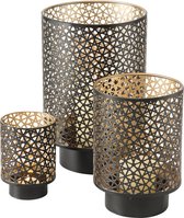 Set de 3 x brise-lumière noir/doré en métal de 13 à 27 cm de haut - Rembourrage de bougies chauffe-plat ou bougies piliers