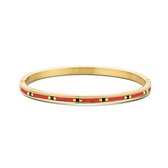 CO88 Collection 8CB-91163 Stalen Bangle met Miyuki Kralen - Rood - 58x49mm - Goudkleurig