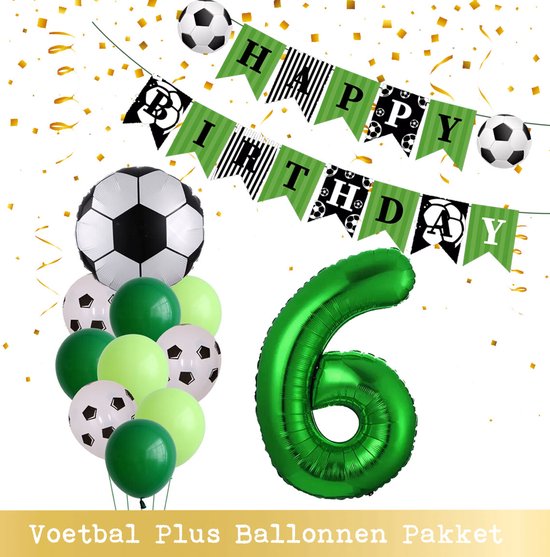 Cijfer Ballon 6 Jaar - Voetbal Ballonnen - Snoes - Pluspakket - set van 12 Sport Voetbalfan Voetbal Jongen/Meisje - Sportieve - Voetbal Vrouwen Mannen - Kinderfeestje - Verjaardag - Helium Ballon nummer 6