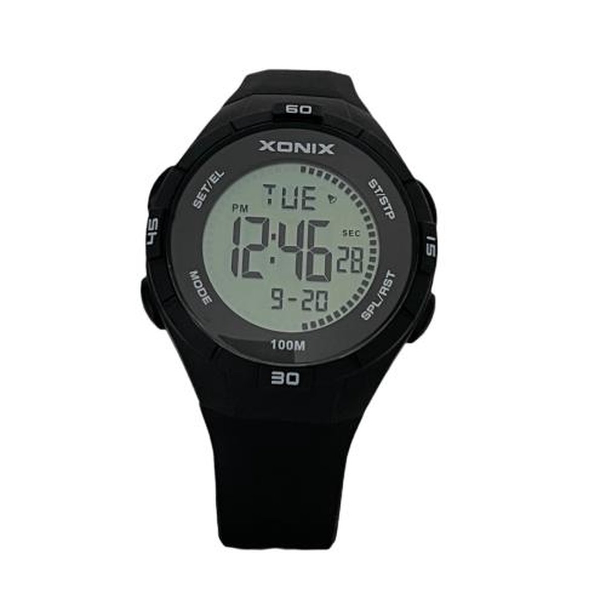 Xonix DAK-006 - Horloge - Digitaal - Heren - Mannen - Rond - Siliconen band - ABS - Waterdicht - 10 ATM - Zwart