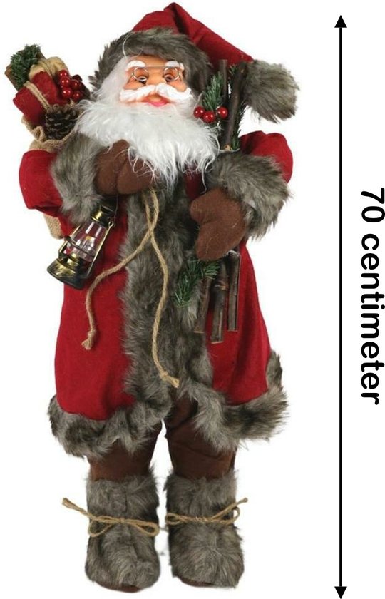 XL Luxe Kerst Decoratie Kerstman Staand Rood-Grijs - 70cm | bol