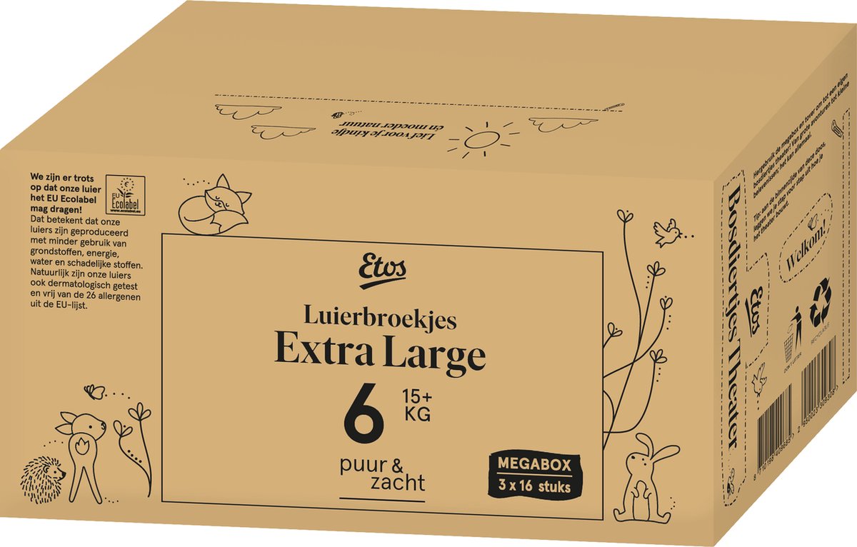 Goedkoopste Etos Luierbroekjes Puur & Zacht - maat 6 (15 kg) - 48 stuks (3 x 16