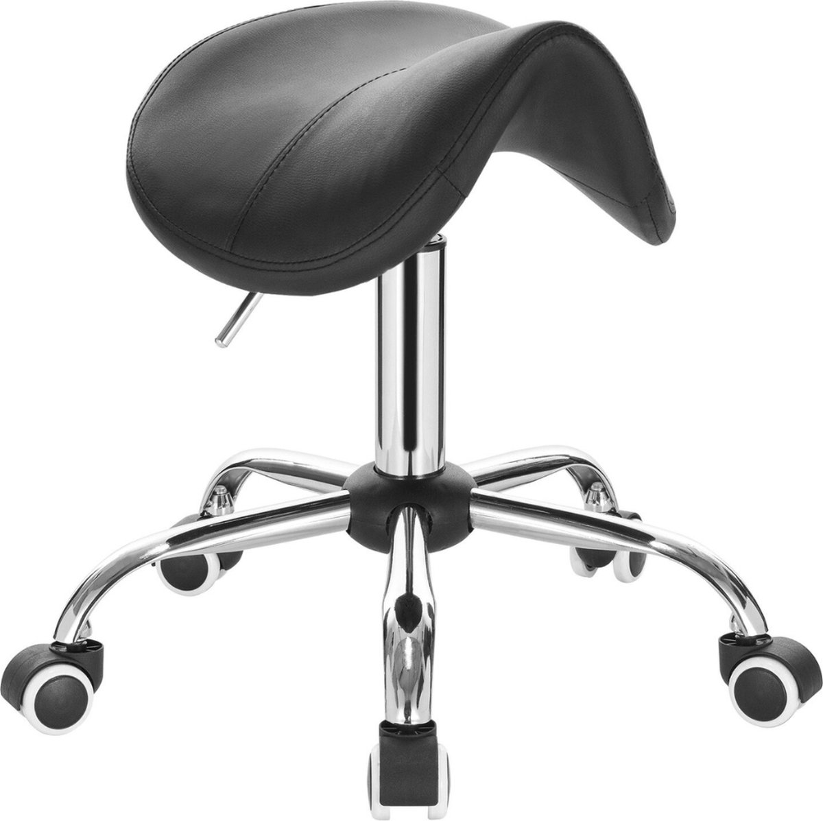 Thuys Zadelkruk – Zadelkruk Op Wielen – Kapperskruk – Verstelbare Hoogte - Ergonomische Bureaustoel – Synthetisch Leer – Zwart