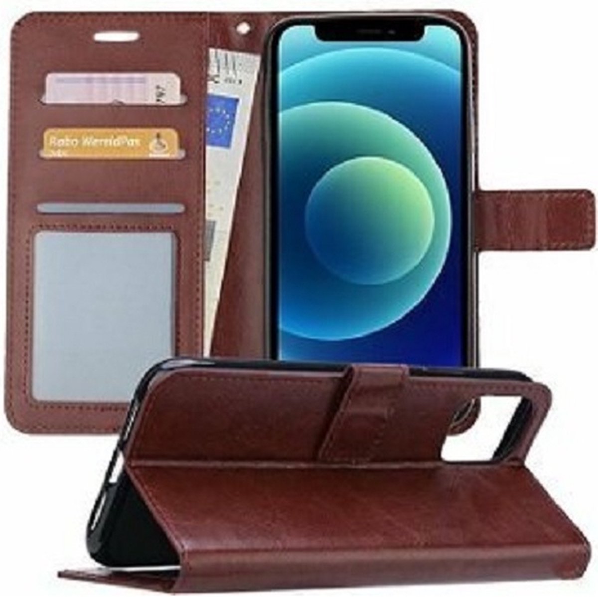 iPhone 12 Portemonnee Wallet Case Hoesje Bruin
