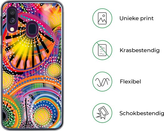 Telefoonhoesje Geschikt voor Samsung Galaxy A40 hoesje - Vormen - Kunst - Patronen - Psychedelisch - Siliconen Telefoonhoesje Telefoonhoesje